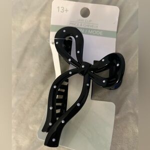 Black Bow Hair Clip with White Polka Dots